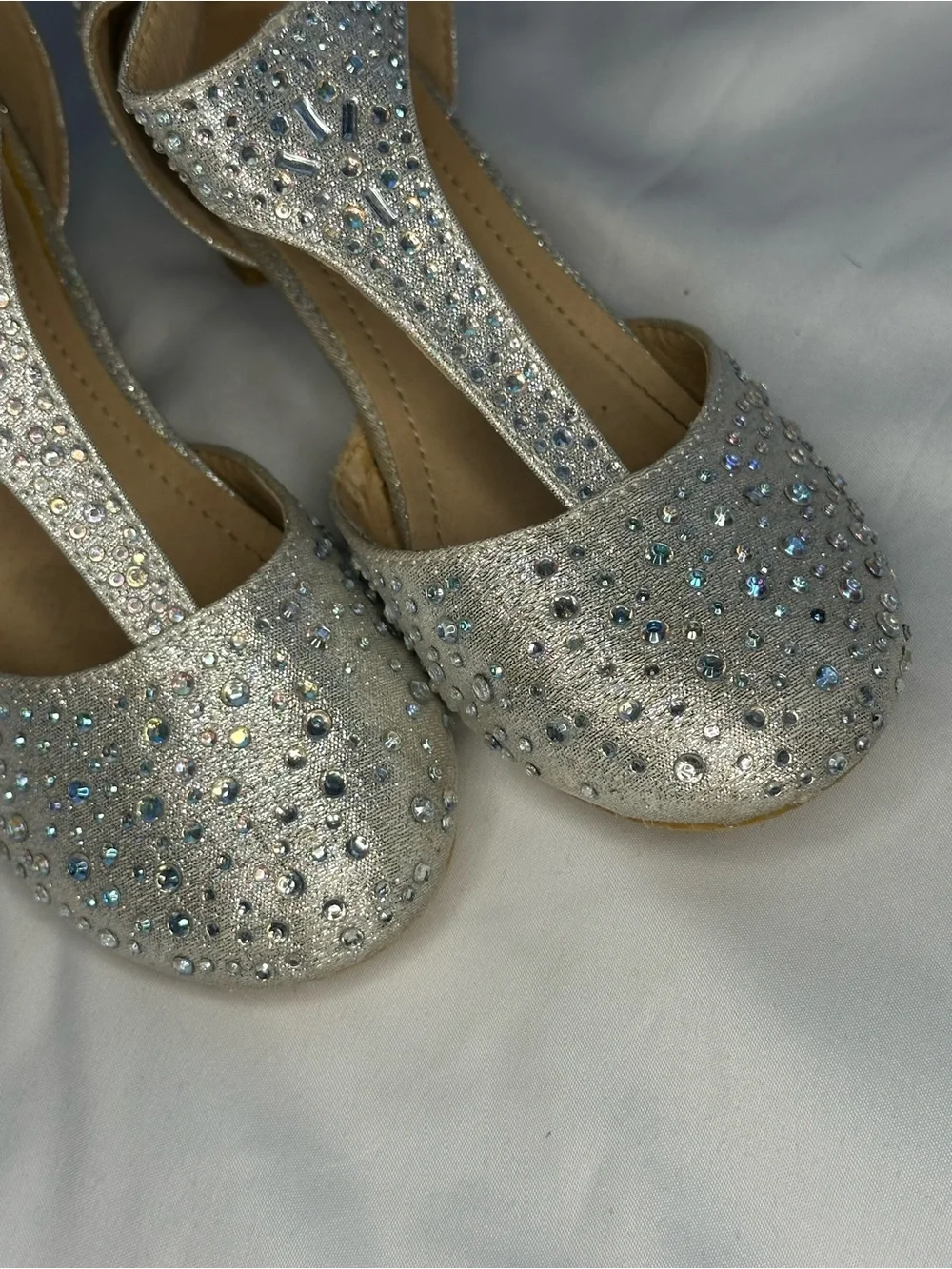 ADORA Silver Crystal-Embellished T-Strap Heels